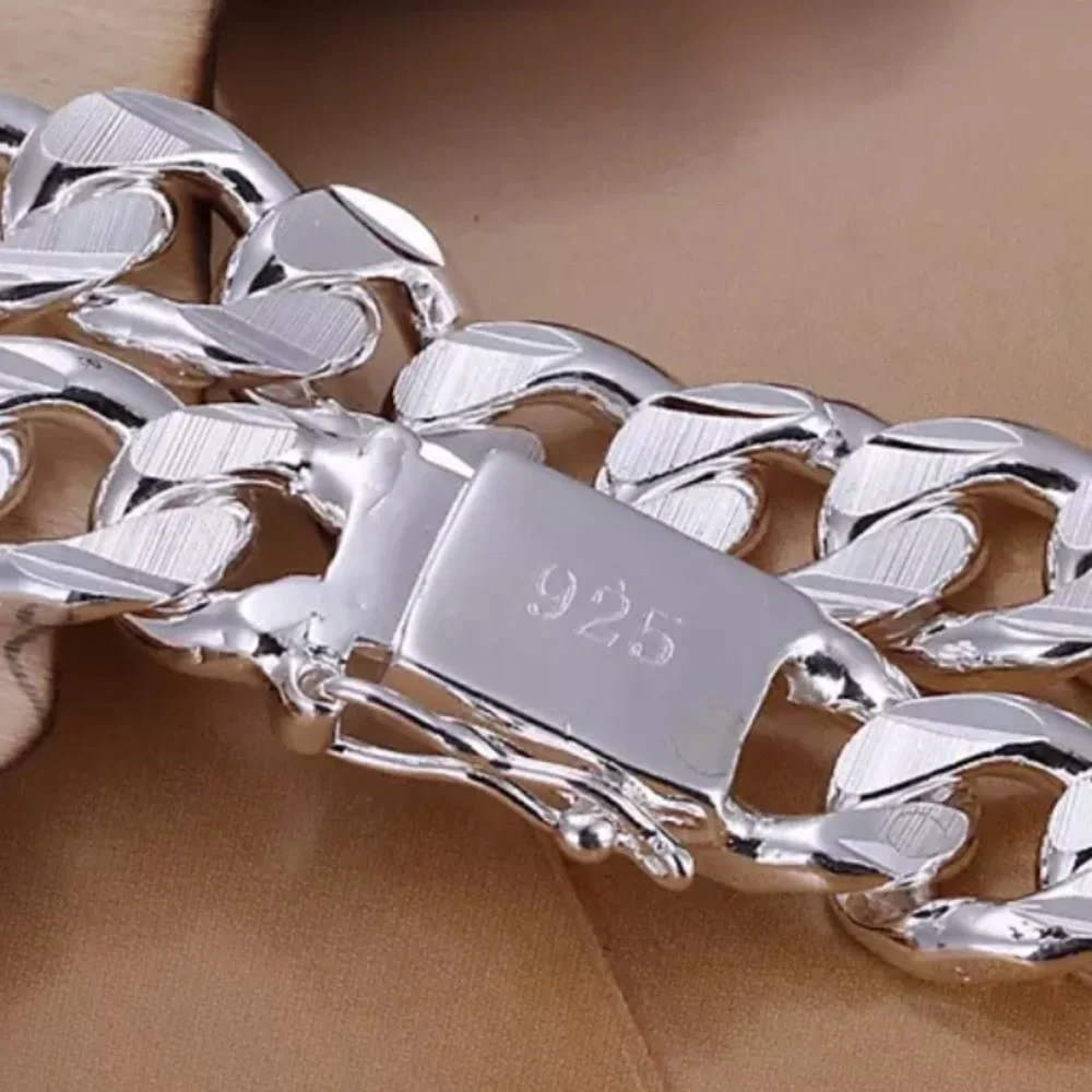 STERLING SILVER CHAIN LINK 10mm UNISEX BRACELET Cuban